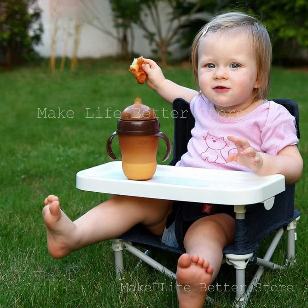 Children’s fold up heavy duty camping chairs with attachable tray for dining and carry bag included